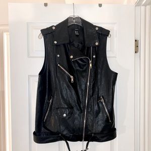 Belted Faux Leather Moto Jacket Vest